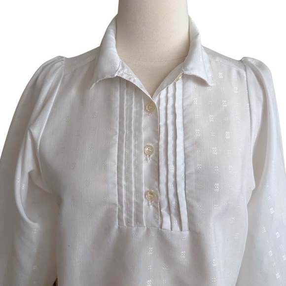 Vintage 70s YOU BABES Ivory Blouse – Puff Sleeve Pintuck Peasant Top Cottagecore - Picture 2 of 14